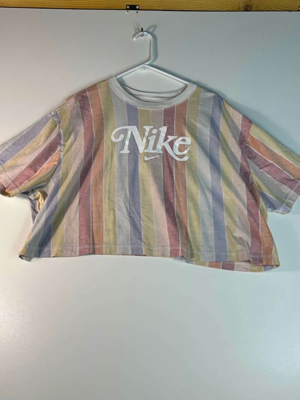 Nike Multicolor Striped Cropped Tee — White Collar